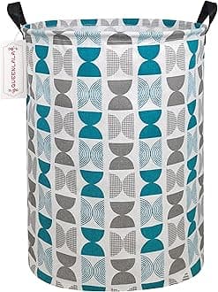 QUEENLALA Large Storage Basket,Laundry Hamper/Bathroom/Home Decor/Collapsible Round Storage Bin,Boys and Girls Hamper/Boxes/Clothing（Round-Blue Gray semicircle）
