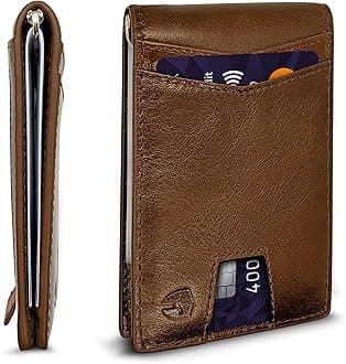 Bryker Hyde RFID Blocking Slim Minimalist ID Outside Front Pocket Wallet, Money Clip, 9 Slots, Leather, Dark Brown w/ Pull Out Card Slot, Minimalist Bifold