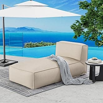 Dineli Chaise Lounge Chair Outdoor Bed Lounger Outdoor Couch Sofa for Pool Comfy Patio Furniture Foam Filling Bean Bed Chair Lazy Sofa for Outside, Water-Resistant Sunbed (Light Beige, 71'' Length)