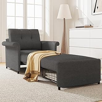 Sofa Bed Chair, 3-in-1 Convertible Sleeper Chair with Storage Drawer, Lambswool Fabric Pull Out Couch with Adjustable Backrest, for Living Room Bedroom Office, Dark Gray