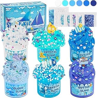 6 Pack Slimes, Blue Slime Kit, Butter Cloud Slime for Boys Girls Ages 8-12,Toys for Girls and Boys, Slime Party Favors Goodie Bag Stuffers, 4 5 6 7 8 9 10 Year Old Girl Birthday Gift Cute Stuff