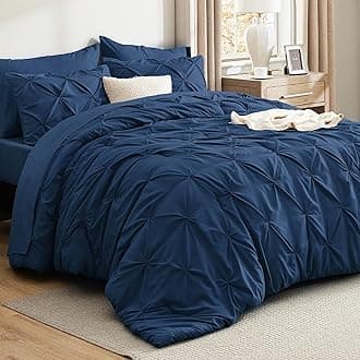 Bedsure King Size Comforter Set - Bedding Sets King 7 Pieces, Pintuck Bed in a Bag Navy Blue Bed Set with Comforter, Sheets, Pillowcases & Shams
