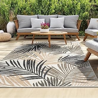 homeart Outdoor Rug - Easy-Clean, Durable, Stain-Resistant, Weather & UV Resistant Indoor & Outdoor Rugs for Porch, Deck, Balcony, Garden, Picnic and Patio | Palm Black, Beige - 80x150cm