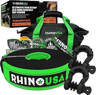 Rhino USA Heavy-Duty Recovery Gear Combos Off-Road Truck Vehicle Recovery, Best Offroad Towing Accessories - Backed for Life (30' Strap + Shackles)