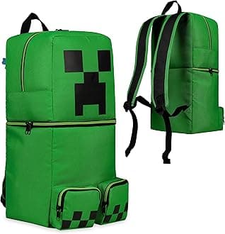 Minecraft Children's Backpacks for Boys Creeper Green Rucksack 50 x 21cm Zipped Pockets Adjustable Straps Kids Backpack Travel Sports Gamer Gifts for Boys, Green, One Size