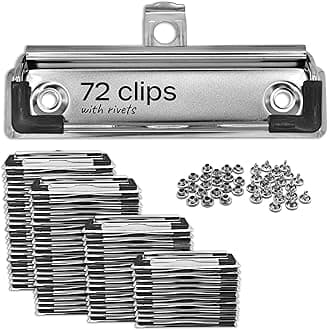 Volila Mountable Clipboard Clips - 72 Pack Metal Spring Loaded Surface Clips With Retractable Hanging Hole and Rubber Edge