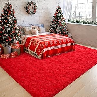 Chicrug Soft Area Rug for Bedroom Living Room Plush Fluffy Rug 8x10 Feet, Shag Furry Area Rug Carpet Non Shedding for Nursery Children Kids Girls Room Home Decorative, Red