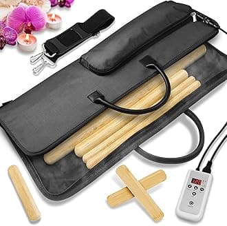 - SereneLife Bamboo Massage Sticks Warmer Set - Portable Electric Massager Kit with Digital Temperature Controller, Heating Bag, 8 Massage Sticks