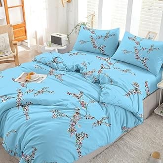 3PCS King Size Duvet Cover Set 100% Egyptian Cotton Bedding King Size Bed Set 400 Thread Count Floral Printed Sky Blossom Duvet Cover King with Pillow Cases 2 Pack