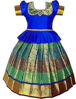 SRI GANAPATHI FASHION Girls Traditional Lehenga Choli KANMANI PATTU BLUE
