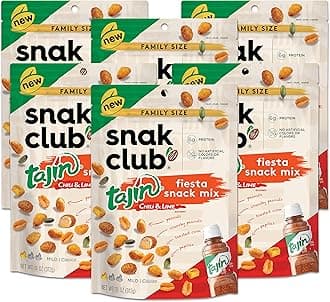 Snak Club Tajin Fiesta Snack Mix, Chili & Lime Flavored Peanuts, Pepitas & Corn, Crunchy Snacks, Mild in Heat Bold in Flavor, 11oz Resealable Bag (Pack of 6)