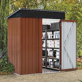 5x3 FT Outdoor Storage Shed Garden Shed Tool Shed with Lockable Door and Sloping Roof, Durable Metal Storage Shed for Backyard, Outside, Patio, Brown