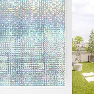 Privacy Window Film Stained Glass Non-Adhesive Rainbow Window Film Home Decorative Vinyl Static Cling Window Stickers Window Covering for Glass Door Bedroom Office 35.4 Inch x 6.8 Feet