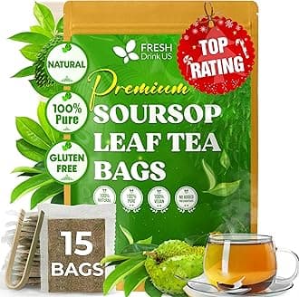FreshDrinkUS, Premium 15 Soursop Graviola Leaf Tea Bags, 100% Natural & Pure from Soursop Leaves, Hoja Guanabana Herbal Tea. Made with Natural Material Tea Bags. No Sugar, No Caffeine, Vegan.