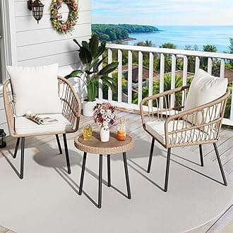 YITAHOME 3 Pieces Outdoor Wicker Patio Conversation Bistro Set, All-Weather Rattan Patio Furniture Set with Table & Cushions, Outdoor Sectional Sofa for Patio, Balcony, Backyard, Deck