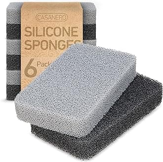 Casanero 6-Pack Silicone Kitchen Scrubbing Sponges, Heavy-Duty, Non-Scratch Kitchen Sponges | Reusable, Odor-Free, Multipurpose Cleaning for Kitchen, Bathroom, Dishes, Non-Stick Cookware, Countertops