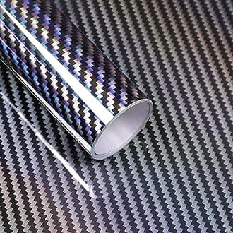 Lypumso Carbon Fiber Vinyl Wrap, High Gloss Car Wrap Vinyl Roll with Air Release Technology, Self Adhesive Vehicle Interior Exterior Decoration Automotive DIY Decal Sticker Film (Silver, 1ft x 10ft)