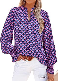 Womens V Neck Floral Long Sleeve Tops 2026 Summer Casual Loose Puff Sleeve Chiffon Boho Work Blouse Dressy T Shirts