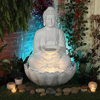 Buddha Resin Water Fountain Large for Home, Office & Garden Decor, (White)