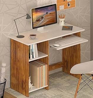 Callas Engineered Wood Computer Desk with Keyboard Tray – Small Modern Writing Desk for Home Office, Bedroom, or Living Room – Sturdy & Simple Laptop Table (CB-ST-04-Brown)