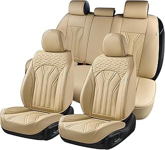 FLORICH Leather Seat Covers, Front Seat Covers 2 Pack, Waterproof Seat Protectors, Universal Seat Cushion Cover for Most Cars Trucks SUV-Beige