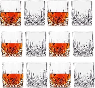 LEMONSODA Crystal Cut Old Fashioned Whiskey Glasses Set of 2, 4, 6-10oz Ultra-Clear Premium Lead-Free Rocks Glass Tumbler For Drinking Bourbon, Scotch, Cognac, Cocktails (Set of 12)
