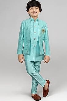 AHHAAAA Kids Ethnic Silk Indian Bollywood Style Print Indo-Western Sherwani Set For Boys 521MF