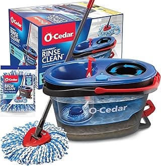 O-Cedar RinseClean Spin Mop & Bucket System + 1 Extra Mop Head | Clean with Clean Water | Removes 99% of Bacteria