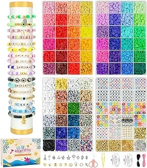 Dowsabel 15000 Pcs Clay Beads Bracelet Making Kit, 4 Boxes 72 Colors Friendship Clay Beads Bracelet Kit with Charms Kit for Jewelry Making, DIY Arts and Crafts Gifts for Kids and Adults