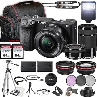 Sony a6400 Mirrorless Camera w/E PZ 16-50mm f/3.5-5.6 OSS Lens + E 55-210mm f/4.5-6.3 OSS Lens + 2X 64GB Memory + Case + Filters + Tripod & More (35pc Bundle)