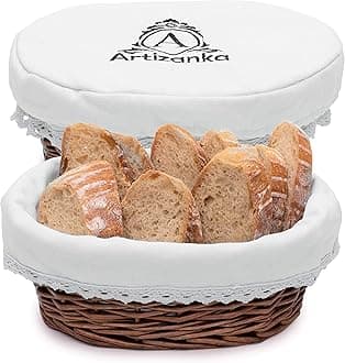 Wicker Bread Basket for Serving Set with Removable Liner and Cover - Handmade Rattan Serving and Storage Basket 11"x 8" Keeps Bread Warm and Fresh - Practical and Giftable Sourdough Bread Basket