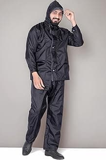 HSR Raincoat 100% Waterproof Polyester Double Layer Standard Length Rain Coat For Men Bike with Pants, Adjustable Hood