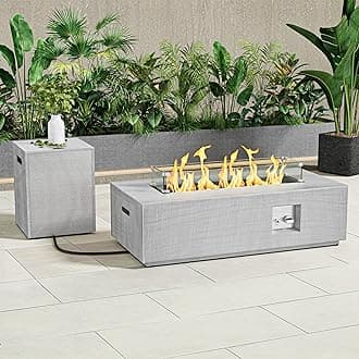 42" Rectangular Propane Fire Pit table, 50,000 BTU Fireplace Table with Wind Guard Glass, Lid, Rocks and Cover, Outdoor Fire Pit for Deck or Patio, Fogata para Patio (Light Grey, 42" Standard)