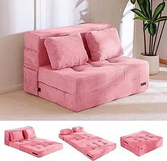 MAXYOYO Convertible Sofa Bed, Fold Out Loveseat Sleeper Sofa with Pillow, 4 in 1 Tufted Folding Couch Bed Foam Floor Couch, Lazy Chair for Living Room Bedroom Guest Room, Pink