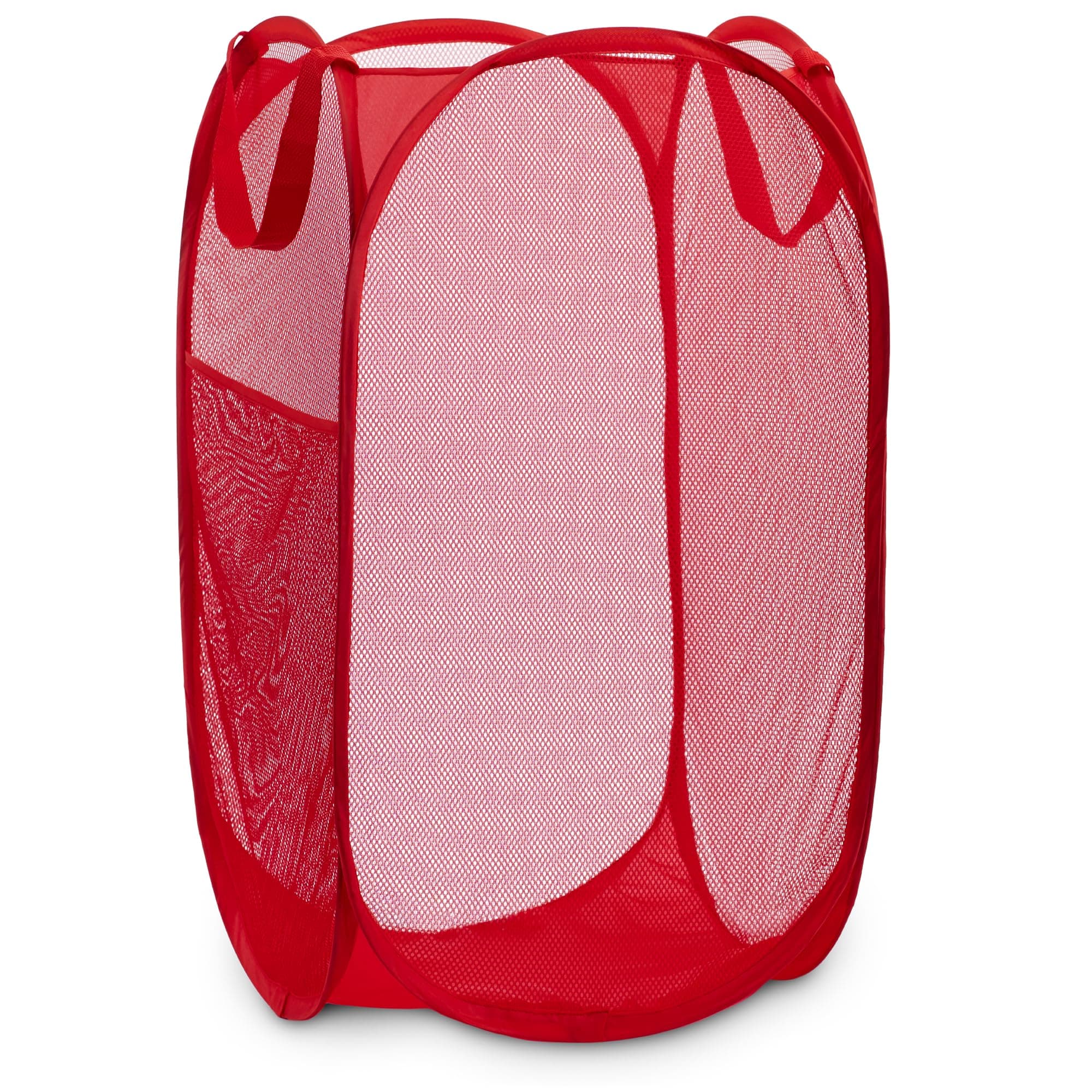 Handy Laundry Collapsible Mesh Pop Up Laundry Hamper with Side Pocket – Breathable, Space-Saving, Durable Basket for Clothes, Toys, Travel & Storage, 14 x 13 x 24 in, Red