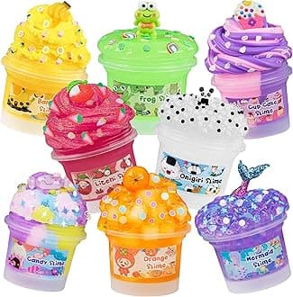 Slime Variety Pack Different Textures, 8 x 100ml Slimes Kit Includes Rainbow Cloud, Butter, Clear, Glow in The Dark Slime, Slimes Party Favors for Kids, Birthday Easter Halloween Boys & Girls Gift