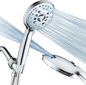 AquaCare High Pressure 8-Mode Handheld Shower Head - Anti-clog Nozzles, Built-in Power Wash to Clean Tub, Extra Long 6 ft. Stainless Steel Hose, Wall & Overhead Brackets