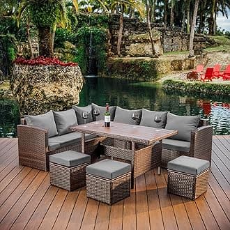 Nestl Wicker Outdoor Furniture Set - 7 Piece Patio Dining Set (Brown/Grey), X-Large