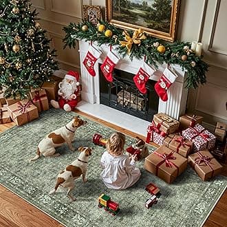 Washable 4x8 Hallway Runner Rug: Vintage Soft Carpet for Living Room Entryway Non-Slip Water Resistant Thin Kitchen Floor Mat Wide Ultra Soft Area Rug for Bedroom Bathroom Dining Room(Green,4x8)