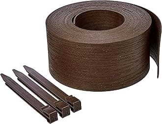 Amazon Basics Landscape Garden Lawn Edging Coil Border, Landscape Edging Kit ,Pack of 10 Stakes, 5 inch x 40FT, Brown