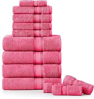 LANE LINEN Luxury Bath Towels Set - 12 Piece Set, 100% CottonBathroom Towels, Zero Twist, Shower Towels, Extra Absorbent Bath Towel, Super Soft, 4 Bath Towels, 4 Hand Towels, 4 Wash Cloths - Fuchsia