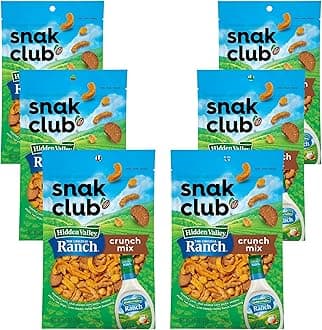 Snak Club Crunch Mix with Hidden Valley Ranch Seasoning, Toasted Corn, Chili Cheese Corn Jacks, Sesame Sticks, and Rye Chips, Kosher Snack, 2.5 oz Snack Bags, 6 Pack