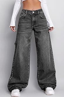 GRECIILOOKS High Waist Jeans for Women – Wide Leg Straight Fit Denim | Baggy Cargo Style Casual Pants for Girls & Daily College Wear