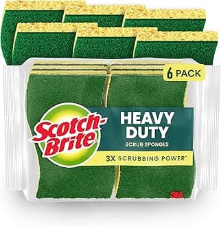 Scotch-Brite Heavy Duty Scrub Sponge, 6 Kitchen Sponges Designed for Tough Messes in the Kitchen that Last 3X Longer*, Best for Cast Iron Skillets and Outdoor Grills, Flexible, Durable, and Strong