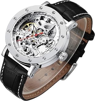 IK COLOURING Men's Watch, Mechanical Stainless Steel Skeleton Steampunk Design Automatic Self-Winding Roman Numeral Wrist Watch