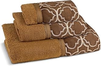 Spindle Modern Bathroom Towel Set - 3 Piece Bath, Hand, and Wash Towels - Classic Luxury Contemporary Decor - Beautiful Gold Unique Design Bath Ensemble