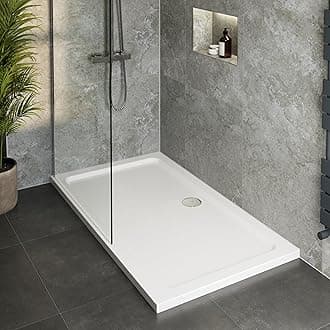 1500 x 760 x 45mm White Bathroom Shower Tray for Enclosures Cubicles & Wet Room with Waste, Rectangular