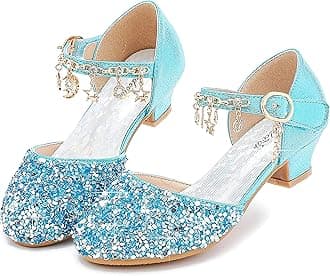 Furdeour Girls Sandals Glittler Bow Dress Shoes Princess Crystal High Heels Party Wedding Flower Girls Shoes for Kid Toddler