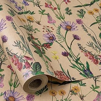 30" X 32.8' Wildflower Floral Wrapping Large Kraft Paper Roll for Women, Jumbo Roll, Herbal Kraft Wrapping Paper for Christian Gifts, Birthdays, Weddings, Bridal Shower, Engagement, 82 sq.ft
