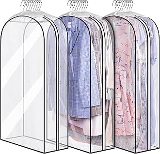 MISSLO 10" Gusseted All Clear Garment Bags for Hanging Clothes 3 Packs 40" Suit Bags for Closet Storage Hanging Clothes Storage Suit Cover for Shirts, Coats, Dresses